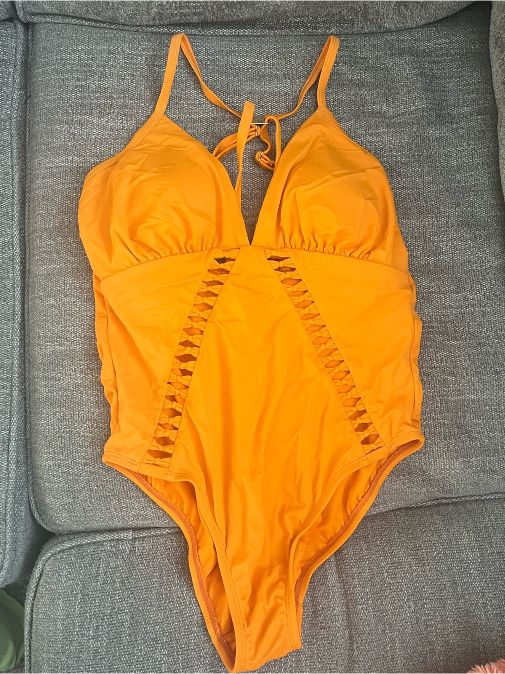 Time and Tru Orange Lace-Inset One-Piece Swimsuit